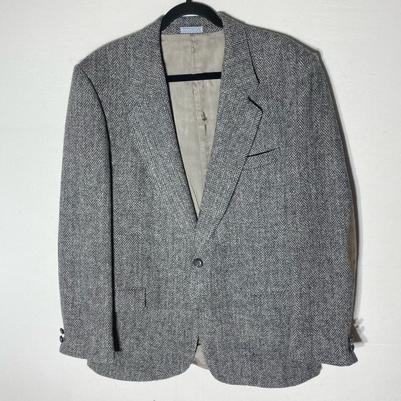 Vintage Harris Tweed Leishman Classic Grey Wool Herringbone Blazer 46R - Picture 16 of 16